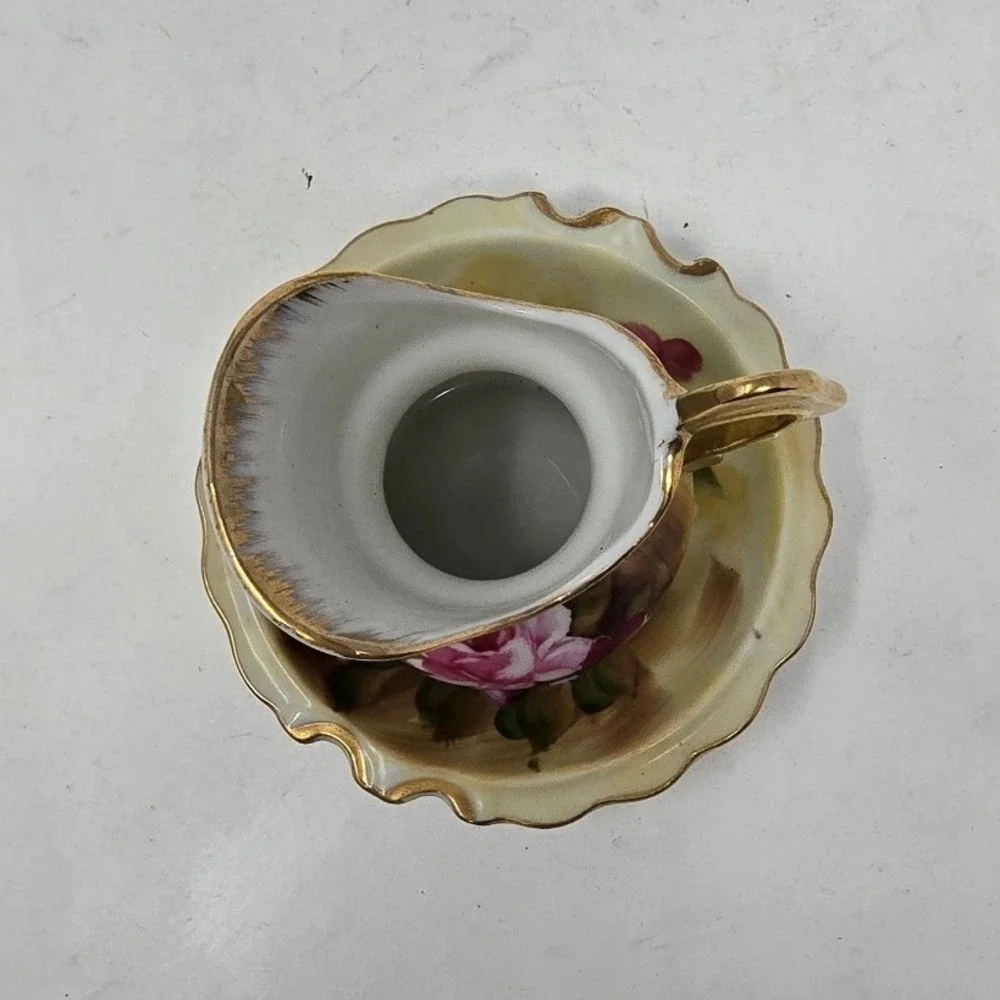 Vtg Enesco porcelain mini wash bowl & pitcher pink roses Japan hand painted